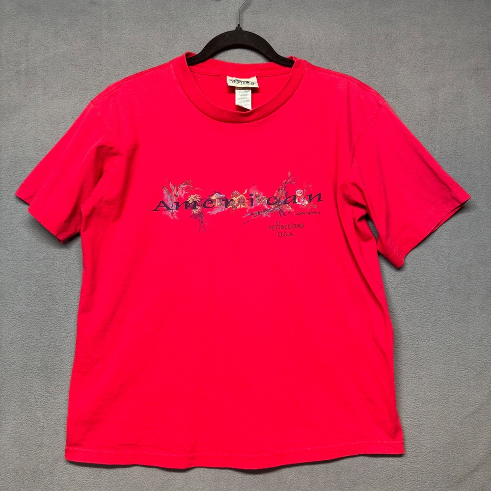 Vtg 90s Northern Reflections T Shirt American Graphic Tee Medium Red Made in USA